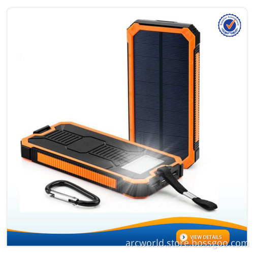 AWC938 High Capacity Led Charger Light with Carabiner 8000mAh Rohs Solar Charger for iphone and Samsung Universal Power Bank